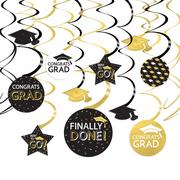 Black, Silver, & Gold Congrats Grad Cardstock Swirl Decorations, 30pc