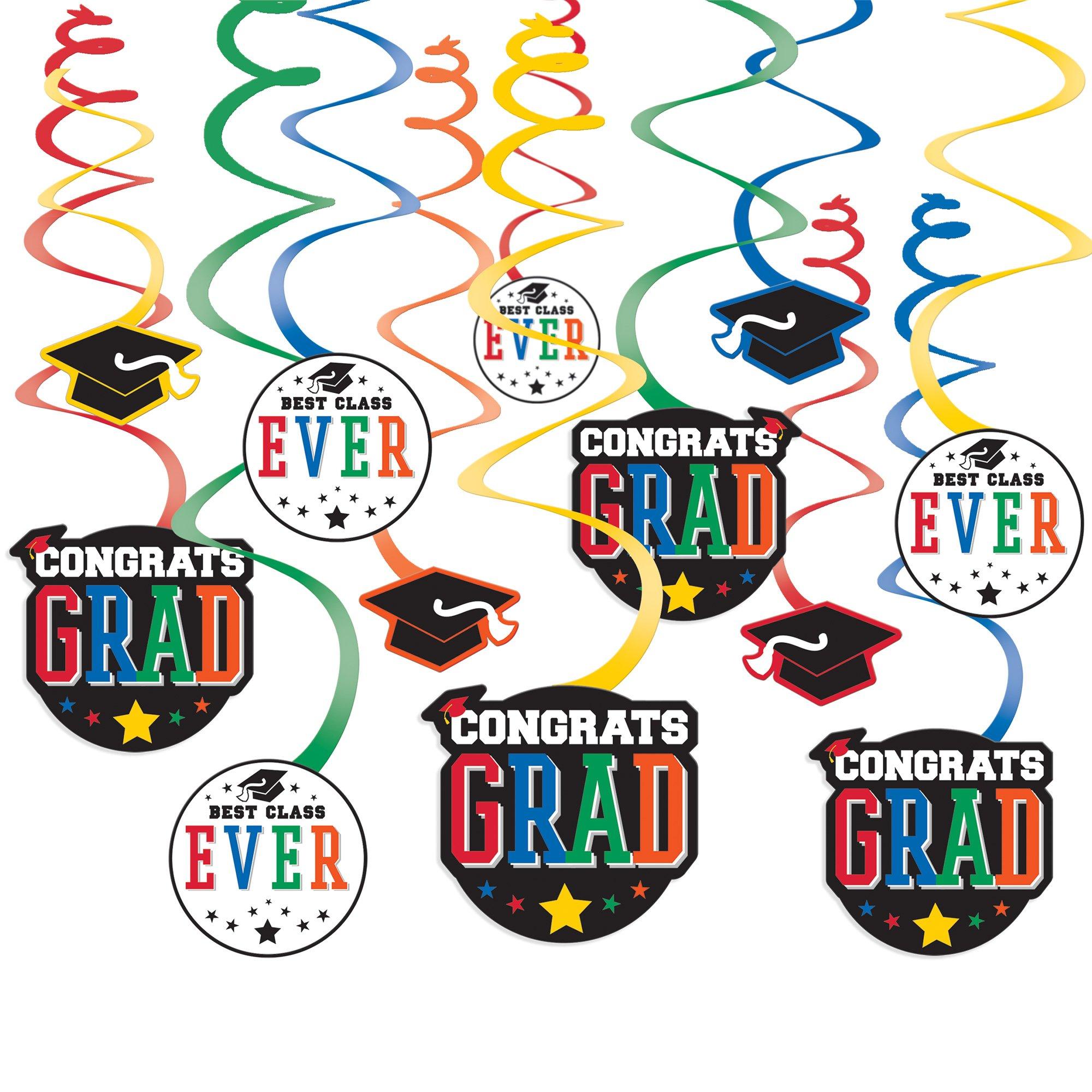 Multicolor Graduation Cardstock Swirl Decorations, 12ct