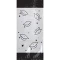 Black & Silver Mortarboard Graduation Cellophane Treat Bags, 4in x 9.5in, 20ct