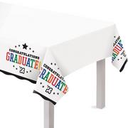 Multicolor Congratulations Graduate 2023 Plastic Table Cover, 54in x 102in - Graduation Brights