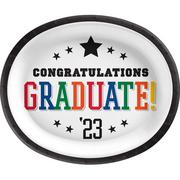 Multicolor Congratulations Graduate 2023 Oval Paper Plates, 12in x 10in, 20ct - Graduation Brights