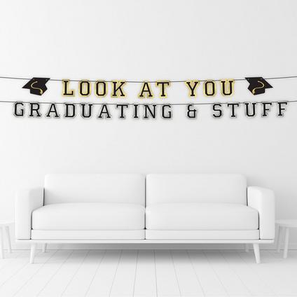 Black, Gold, & Silver Look at You Graduating Letter Banner, 6ft, 2pc
