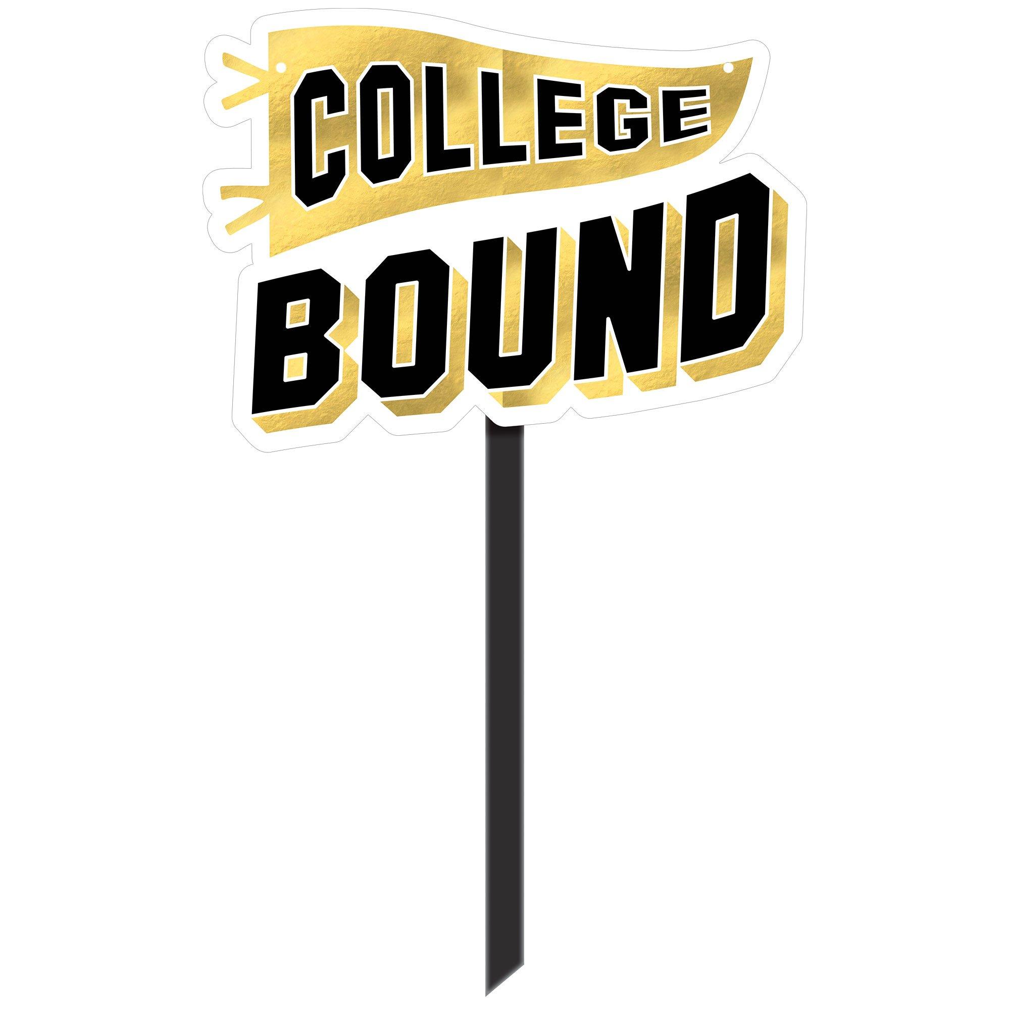 Black & Gold College Bound Grad Plastic Yard Sign, 15.7in x 36in