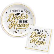 Black, White, & Gold Med School Graduation Lunch Plates (9in) & Lunch Napkins (6.5in) for 30 Guests
