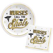 Black, White, & Gold Nursing School Graduation Lunch Plates (9in) & Lunch Napkins (6.5in) for 30 Guests