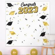 Metallic Gold & Black Congrats 2023 Graduation Plastic Scene Setter, 5.4ft  x 5.4ft