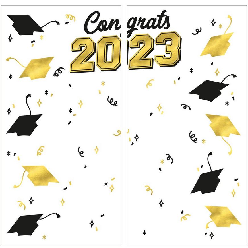 Metallic Gold & Black Congrats 2023 Graduation Plastic Scene Setter, 5.4ft  x 5.4ft