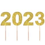 Glitter Gold 2023 Cake Pick Set, 7.5in, 4pc