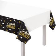 Black, Silver, & Gold Congrats Grad Plastic Table Cover, 54in x 102in - The Best Is Yet to Come