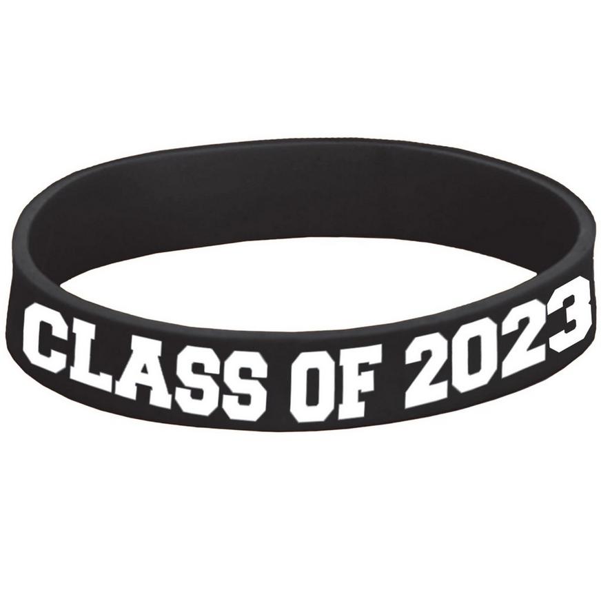 Black Class of 2023 Graduation Rubber Bracelet, 3.25in