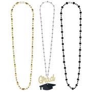 Black, Silver, & Gold Graduation Layered Bead Necklace, 20in