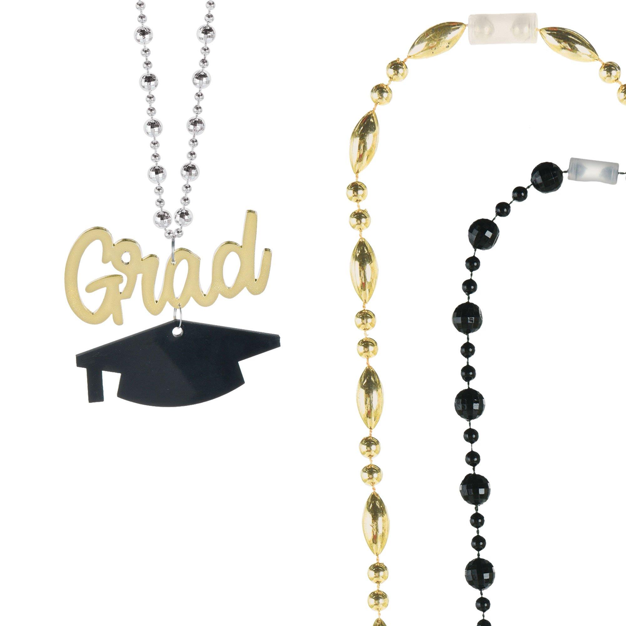 Black, Silver, & Gold Graduation Layered Bead Necklace, 20in