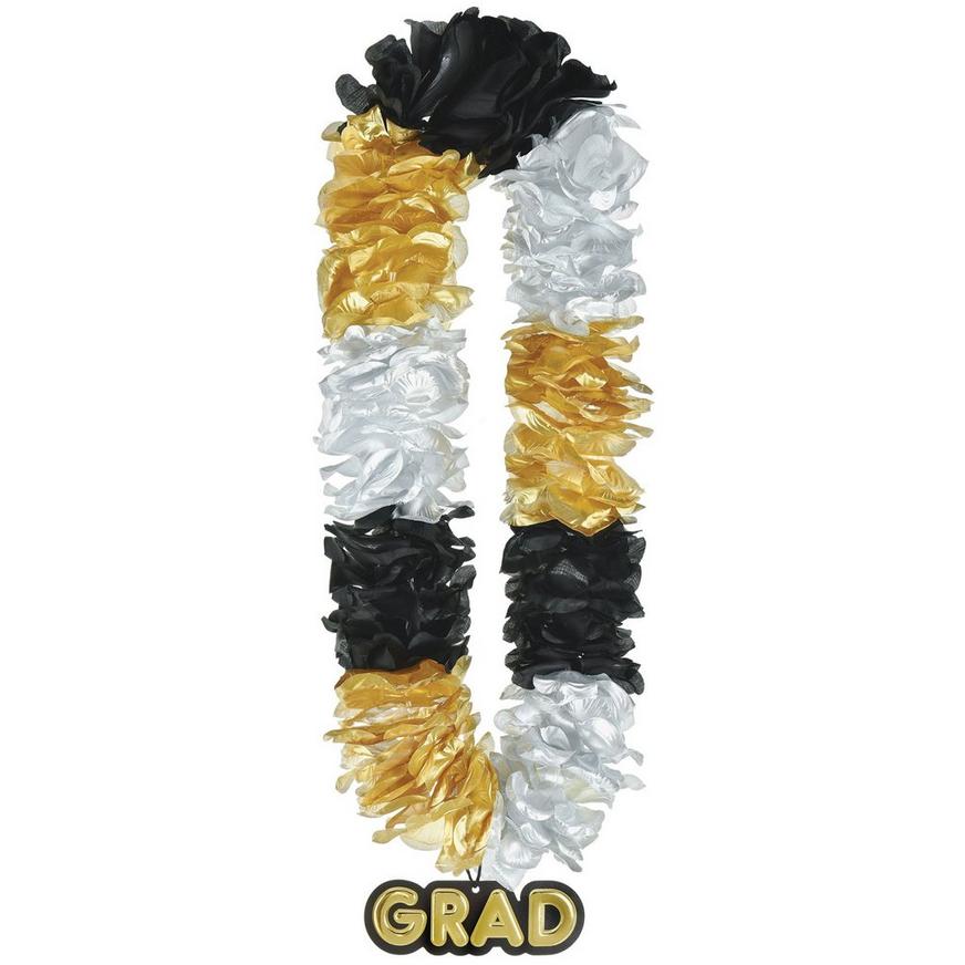 Black, Silver, & Gold Graduation Lei Necklace, 20in