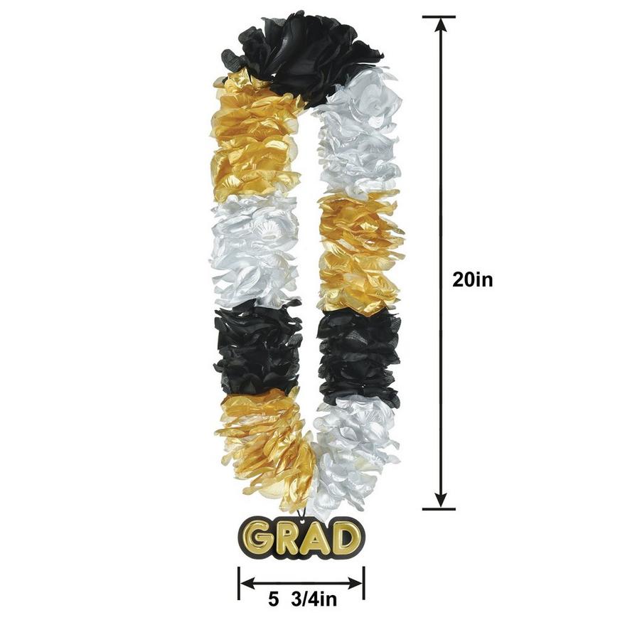 Black, Silver, & Gold Graduation Lei Necklace, 20in