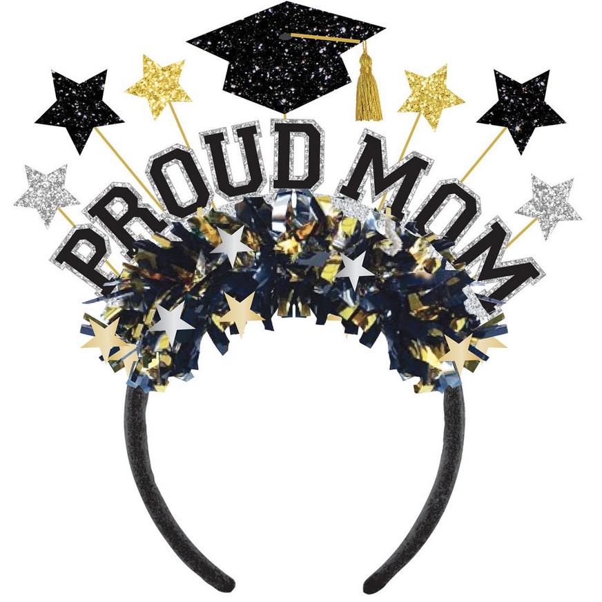 Black, Silver, & Gold Proud Mom Graduation Headband