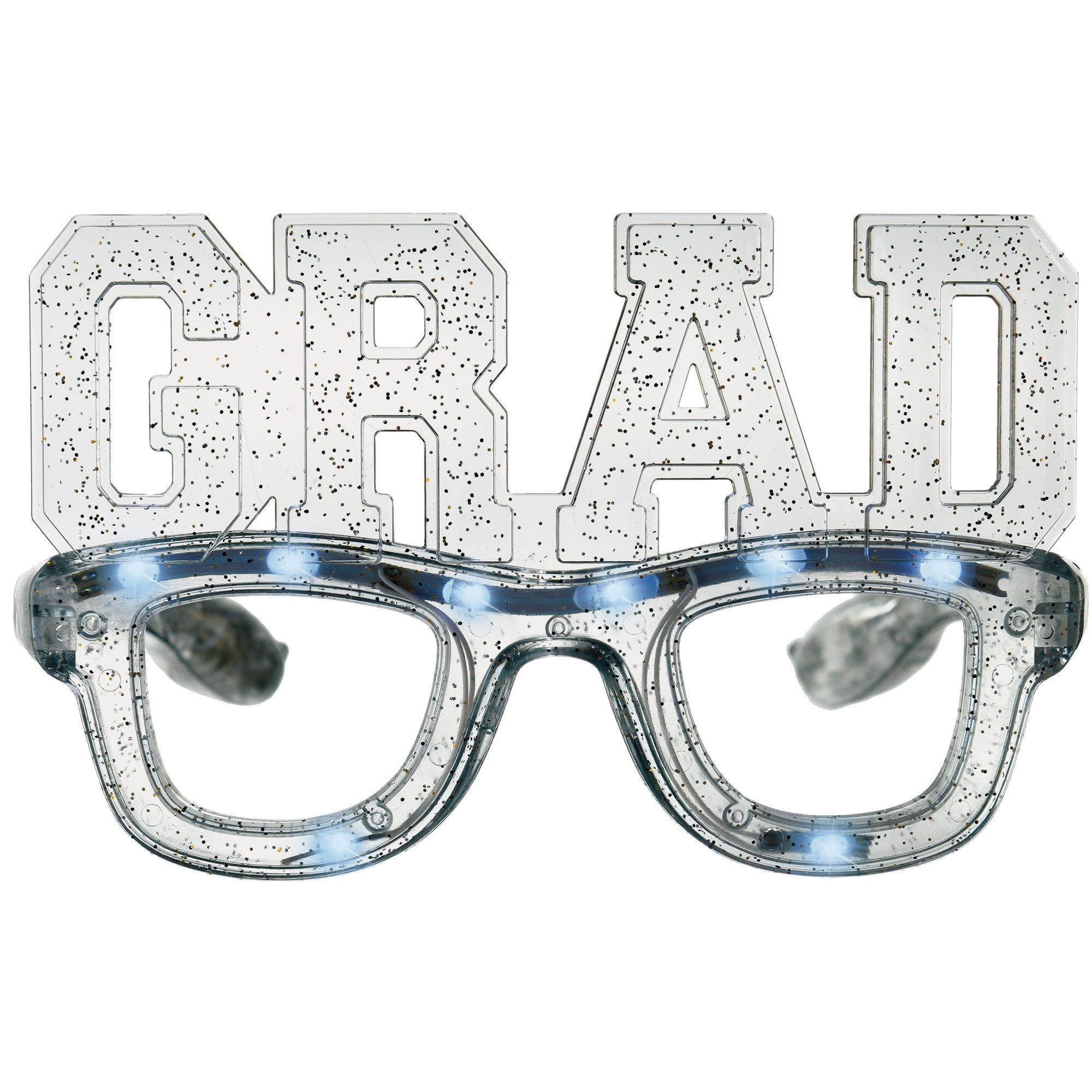 Light-Up Black, Silver & Gold Glitter Grad Plastic Glasses