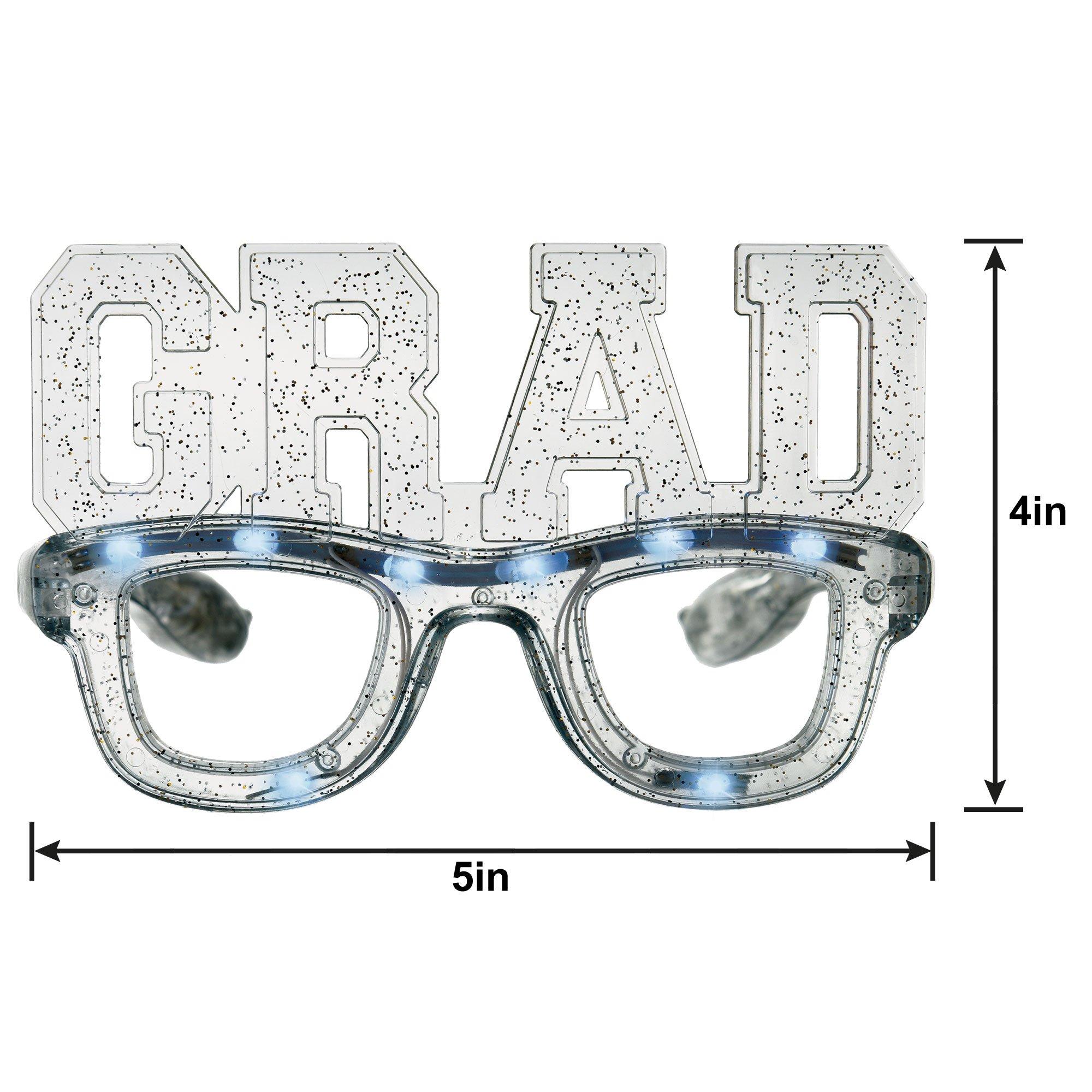 Light-Up Black, Silver & Gold Glitter Grad Plastic Glasses
