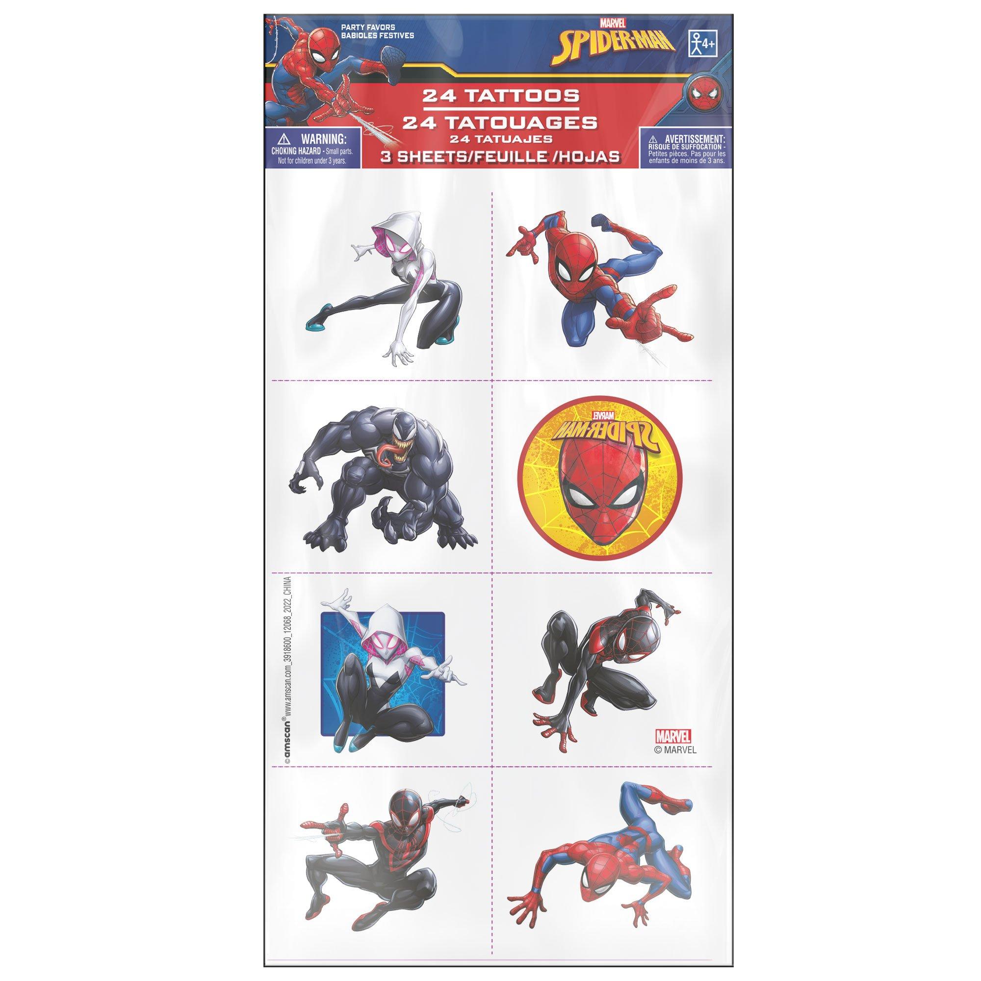 Spider-Man Webbed Wonder Temporary Tattoos, 3 Sheets, 24ct