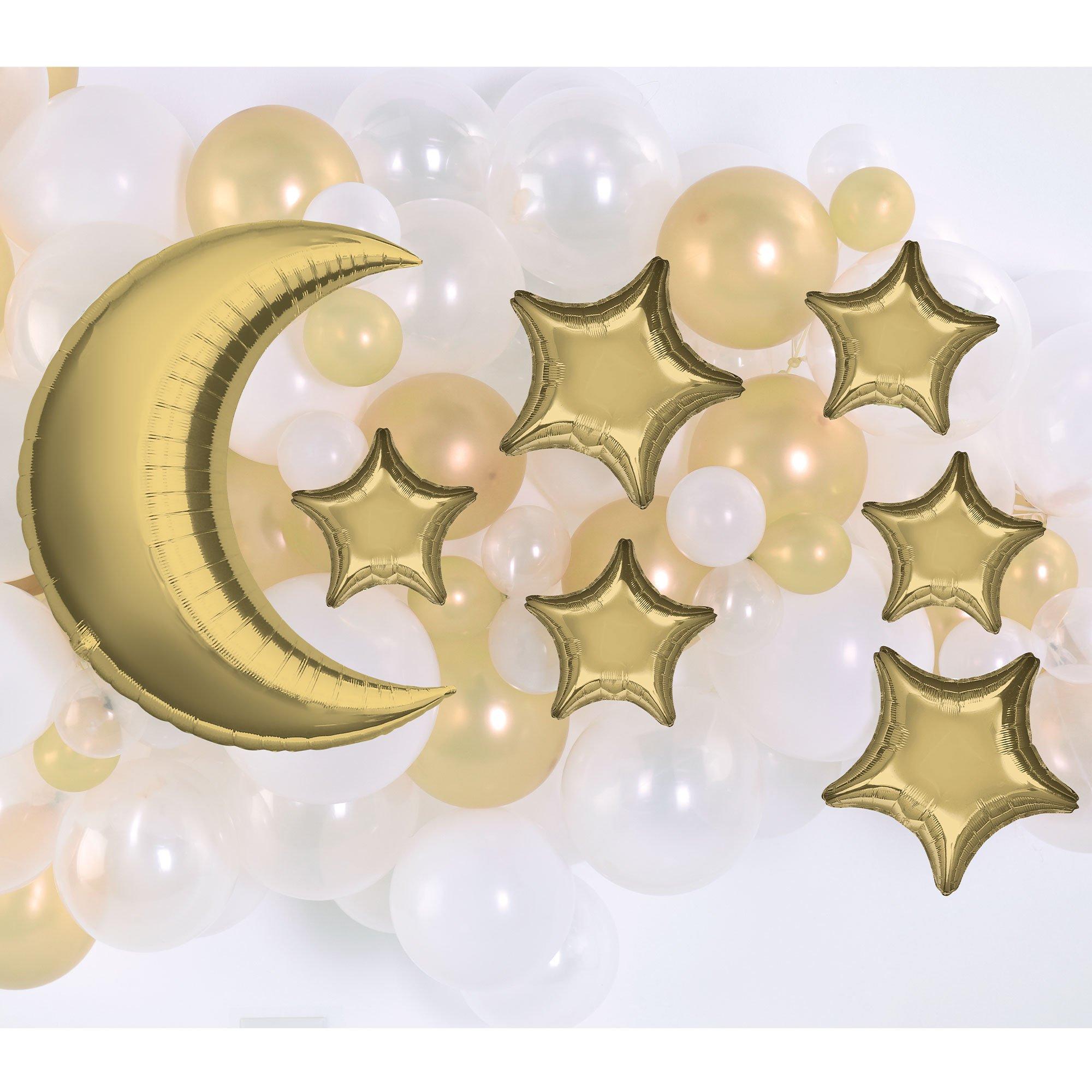 White Gold Moon & Stars Foil Balloon Accent Décor Kit, 10pc ...
