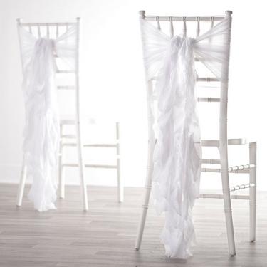 White Gauze Wedding Ruffle Chair Sashes, 19ft, 2ct