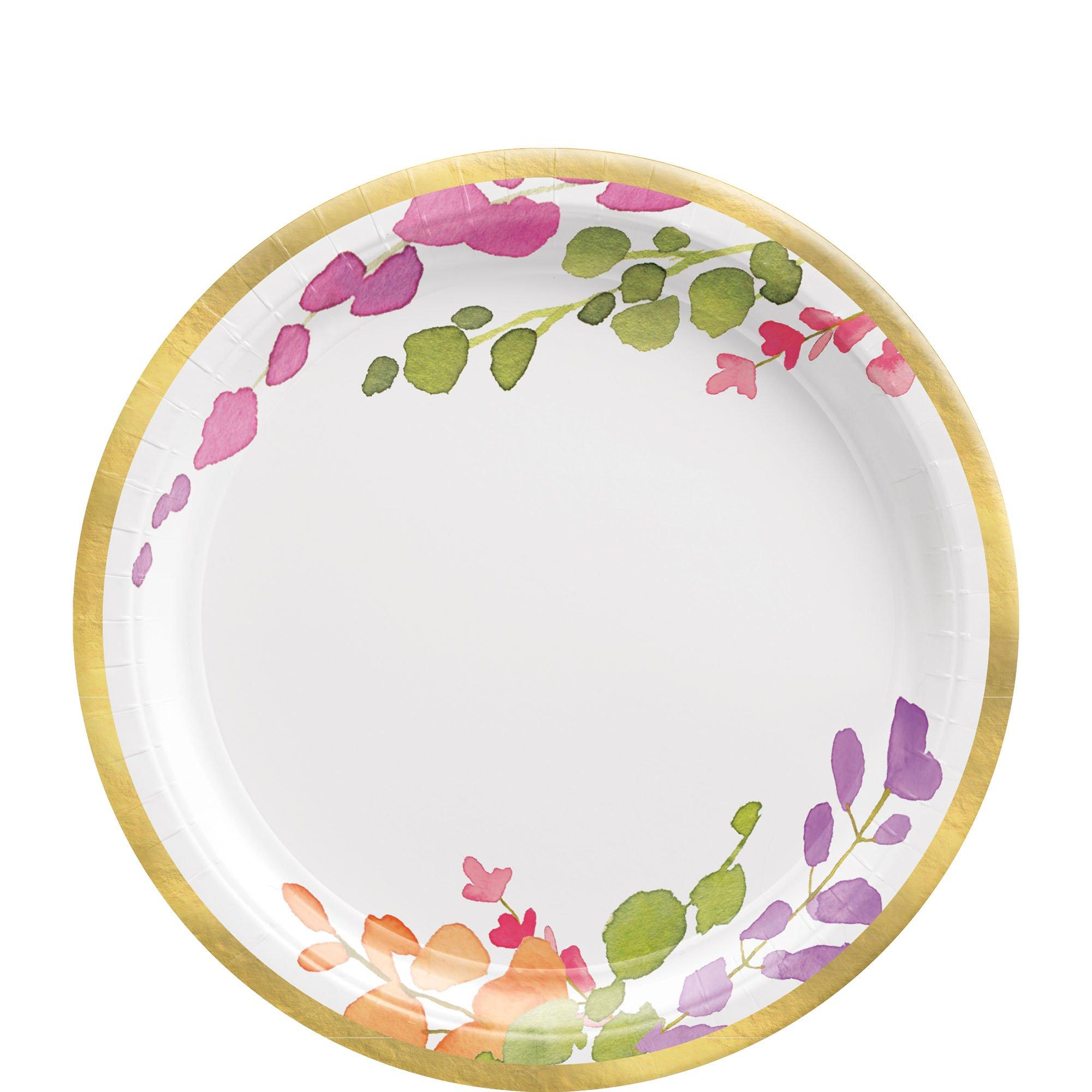 Painted Floral Paper Dessert Plates - 8 Ct.