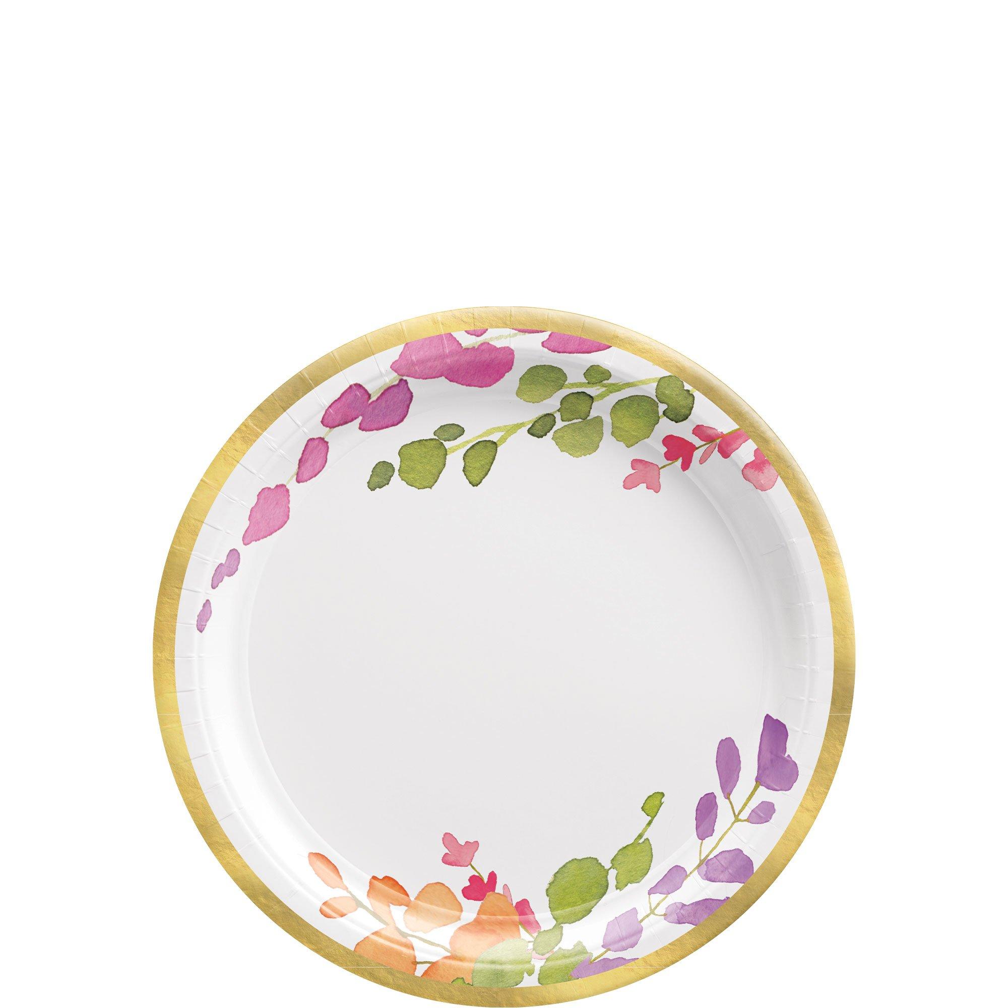 Water Floral Paper Dessert Plates, 7in, 8ct