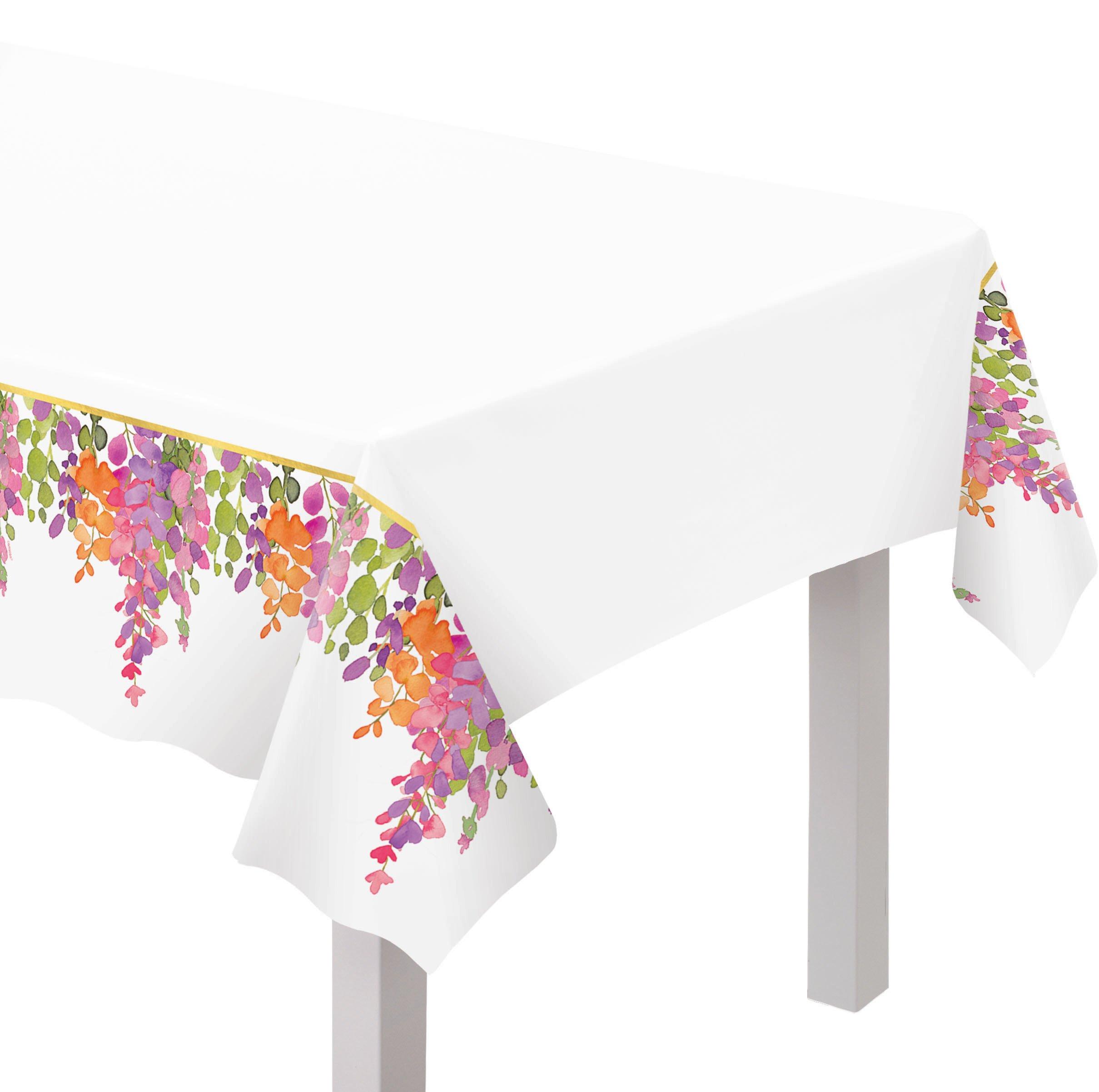 Water Floral Plastic Table Cover, 54in x 102in