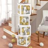 LOVE Cardstock Balloon Boxes (11.75in, 4pc) with Gold & Silver Latex Balloons (65ct)