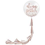 1ct, 24in, Rose Gold & White Confetti Balloon with Tassel Tail