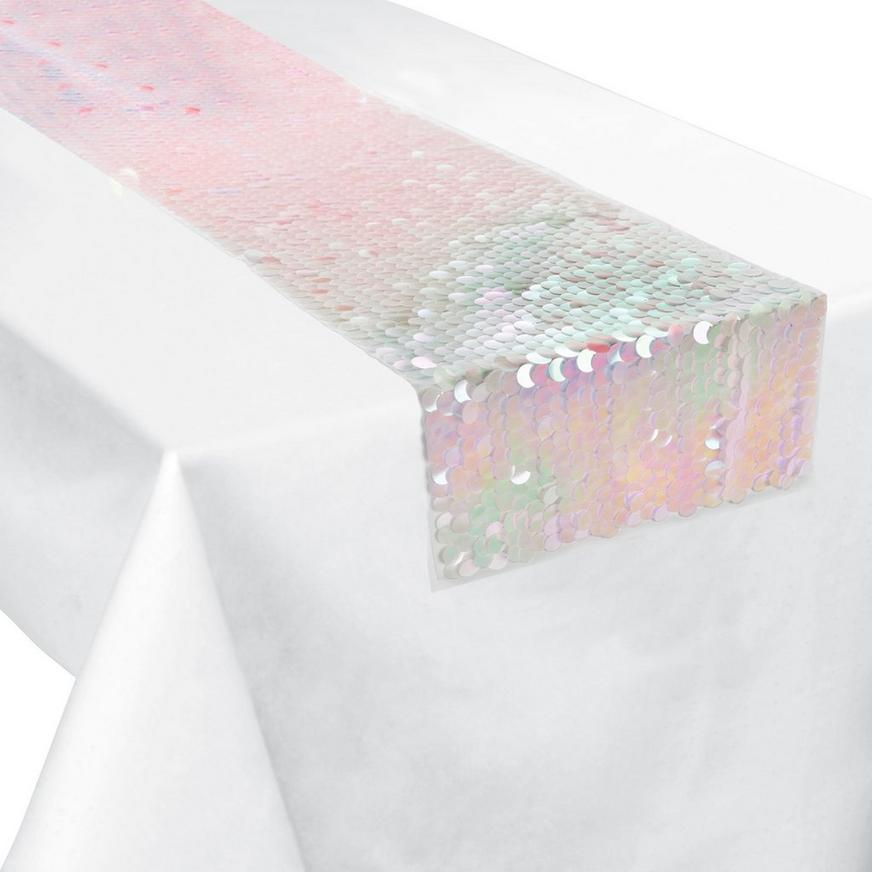 Luminous Rainbow Sequin Plastic & Fabric Table Runner, 1.1ft x 7ft