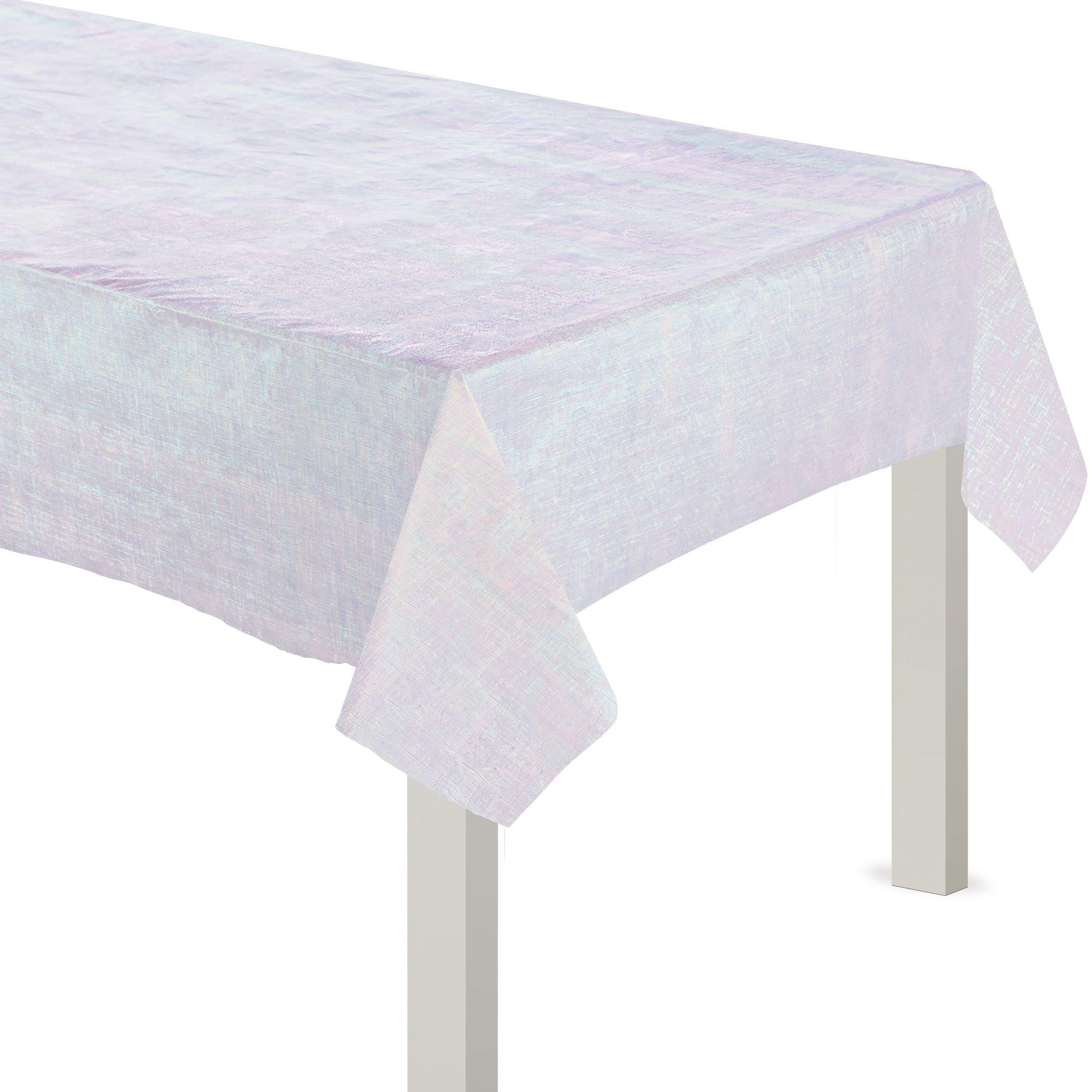 White Iridescent Paper & Plastic Table Cover, 54in x 102in - Size