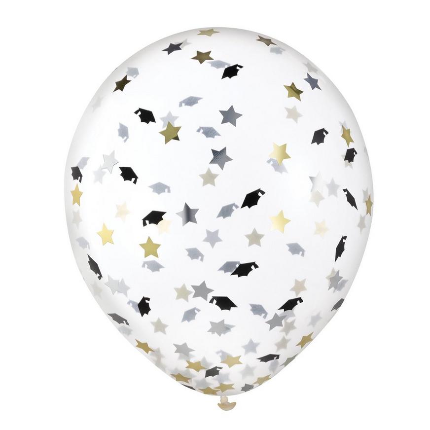 6ct, 12in, Black & Gold Graduation Cap & Star Confetti Balloons