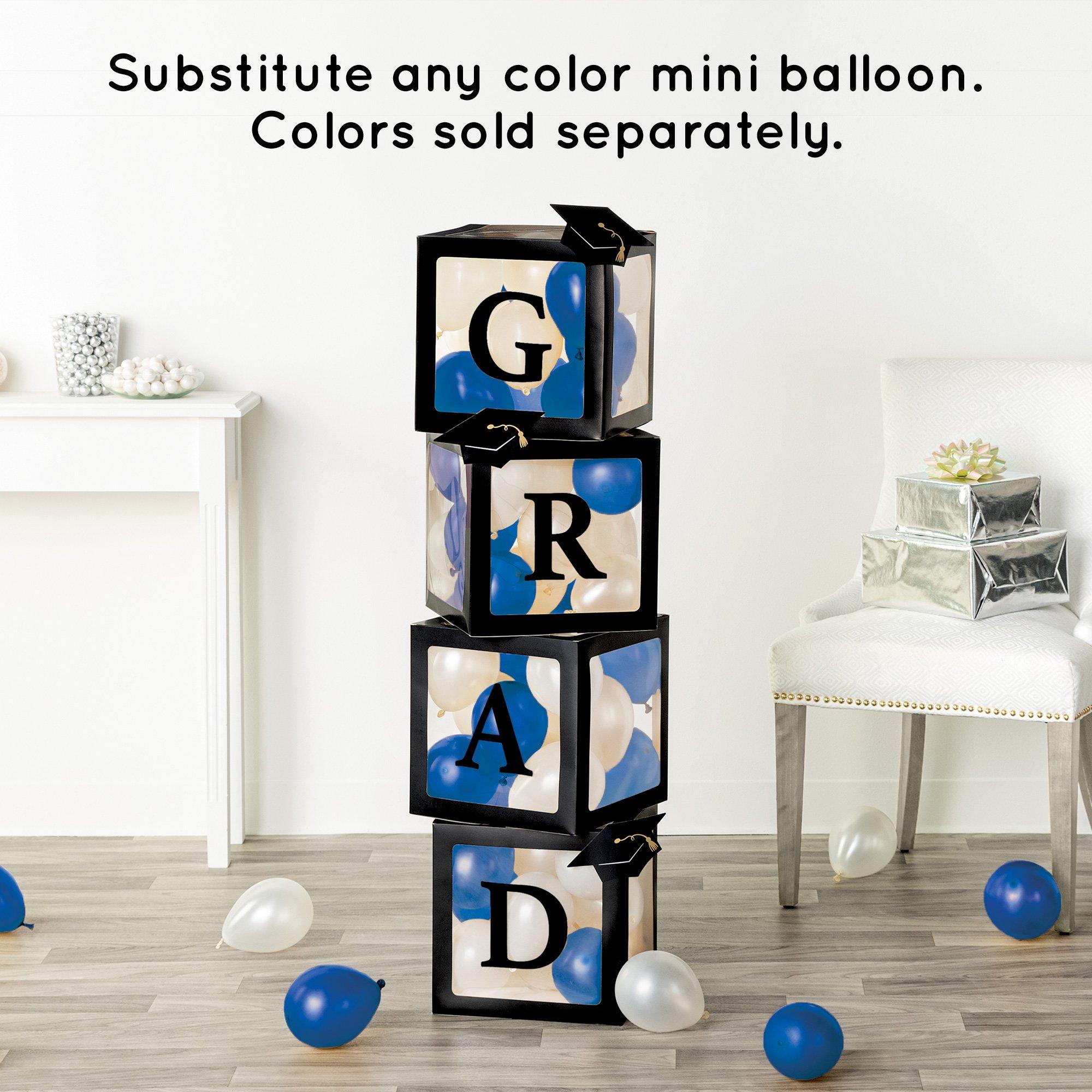 Black Pop-Up Grad Block Decorations with Gold & White Mini Latex Balloons