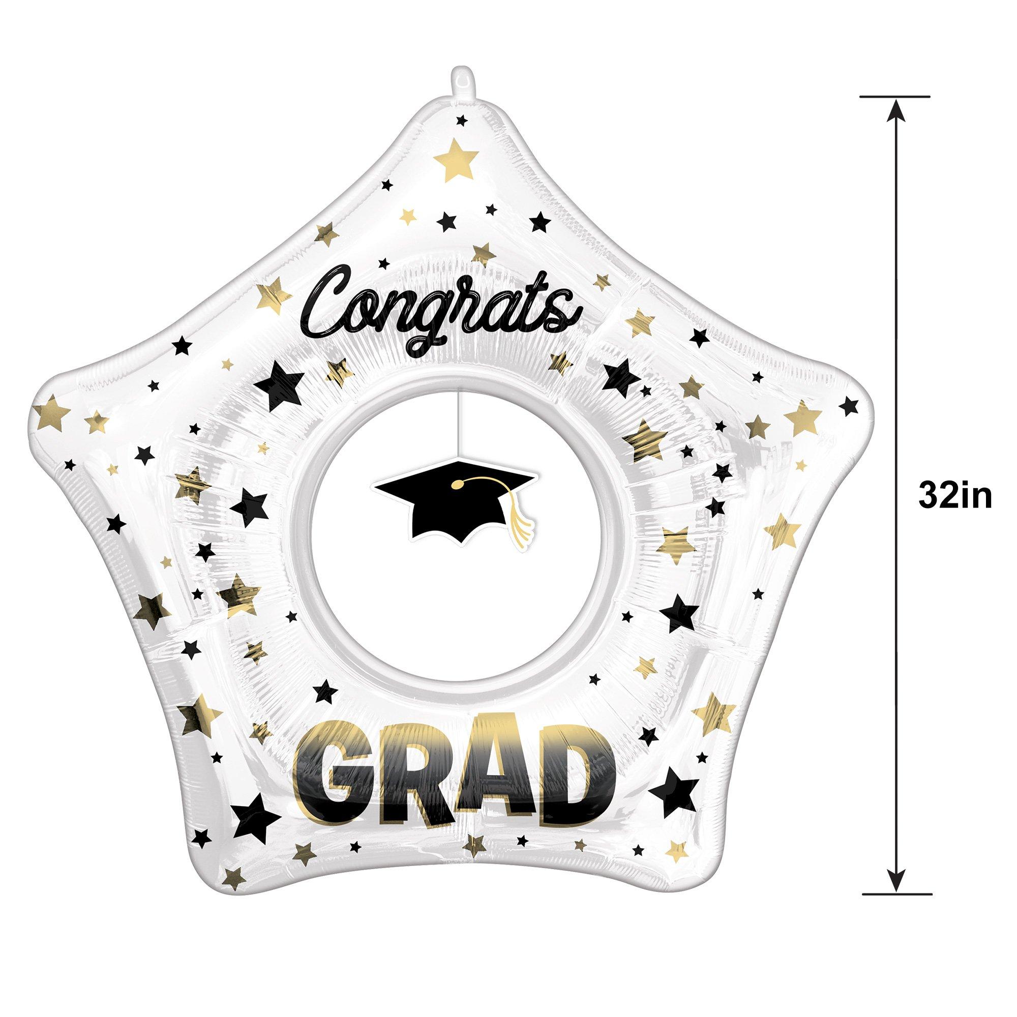 Congrats Grad Cap Dangler Star Foil Balloon, 32in - Diffused Gold Ombre