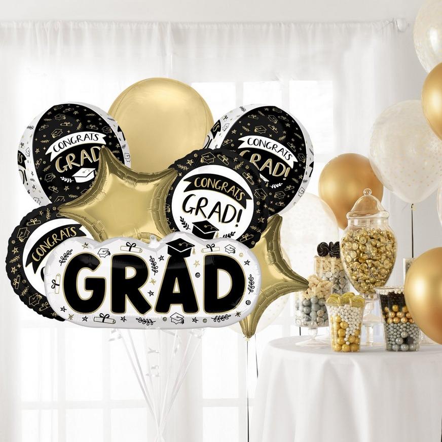 Premium Sketched Impressions Graduation Foil & Plastic Balloon Bouquet, 8pc