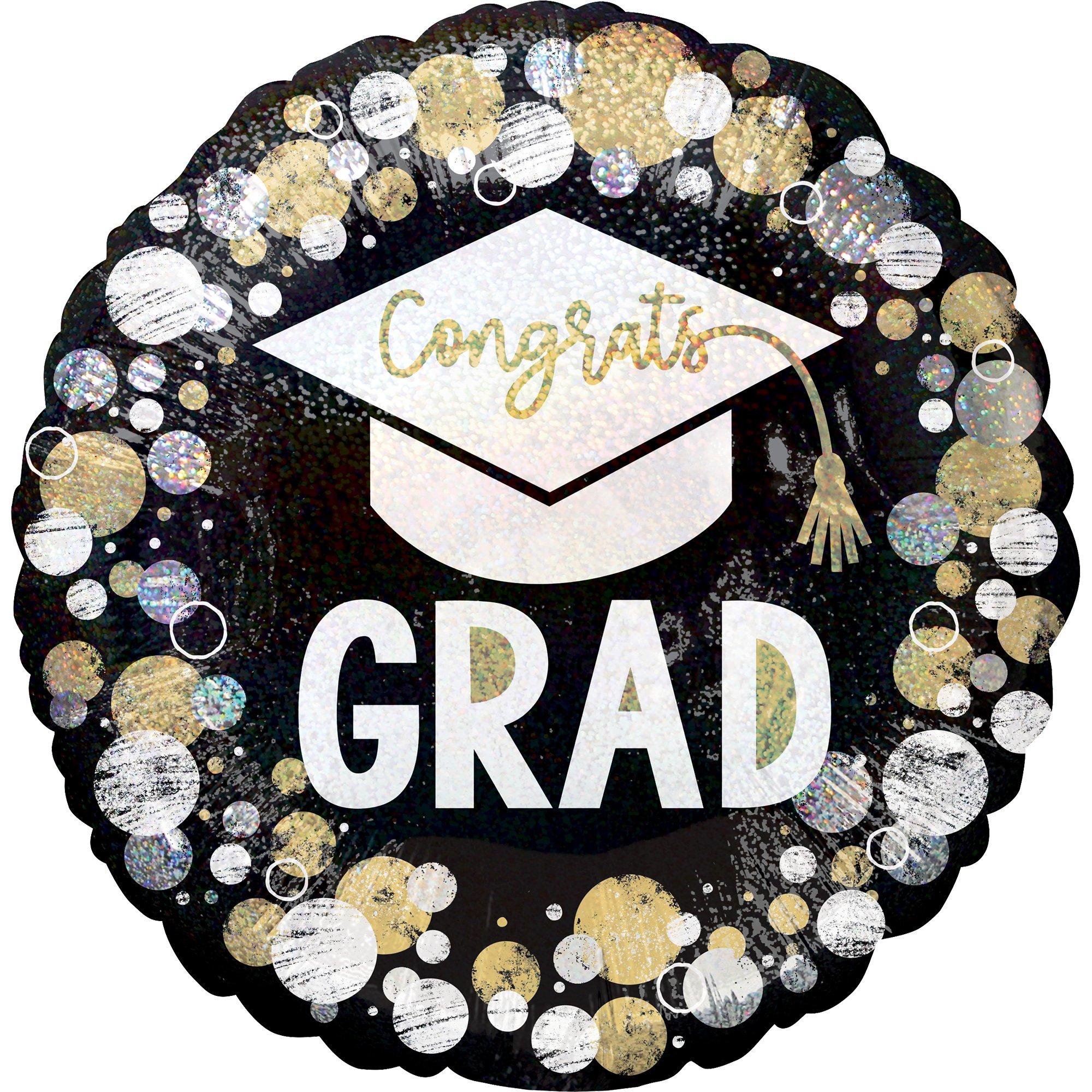 Prismatic Congrats Grad Foil Balloon, 18in - Circles & Dots