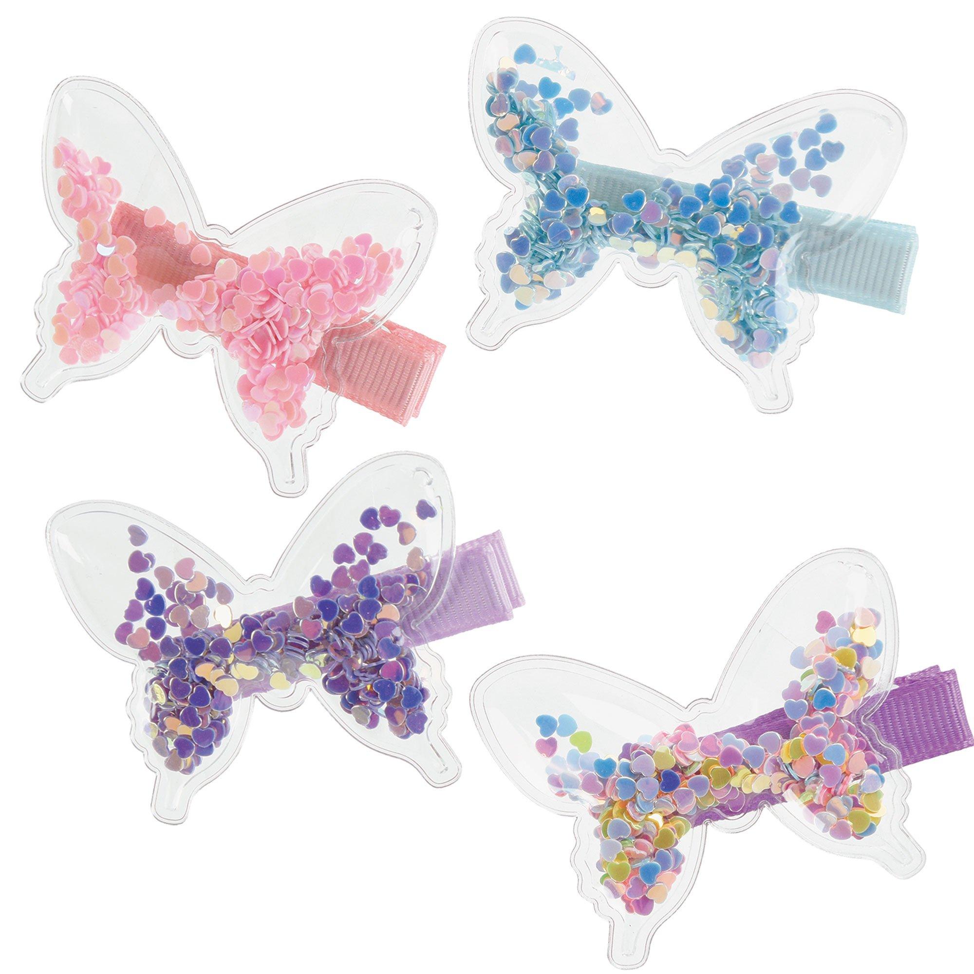 Iridescent Flutter Butterfly Plastic & Fabric Hair Clips, 2.2in