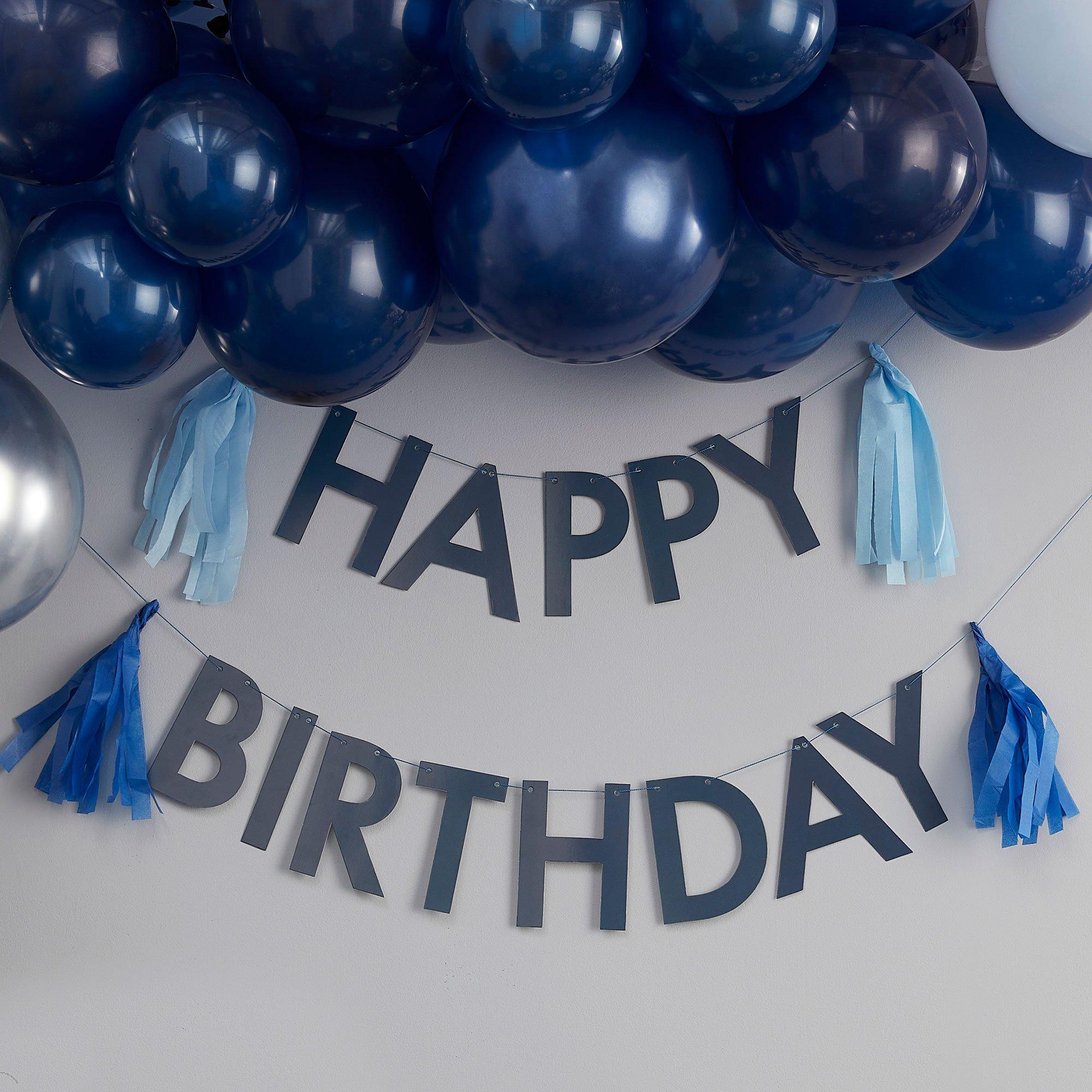 Ginger Ray Blue Happy Birthday Banner Set with Tassels, 5ft, 2pc