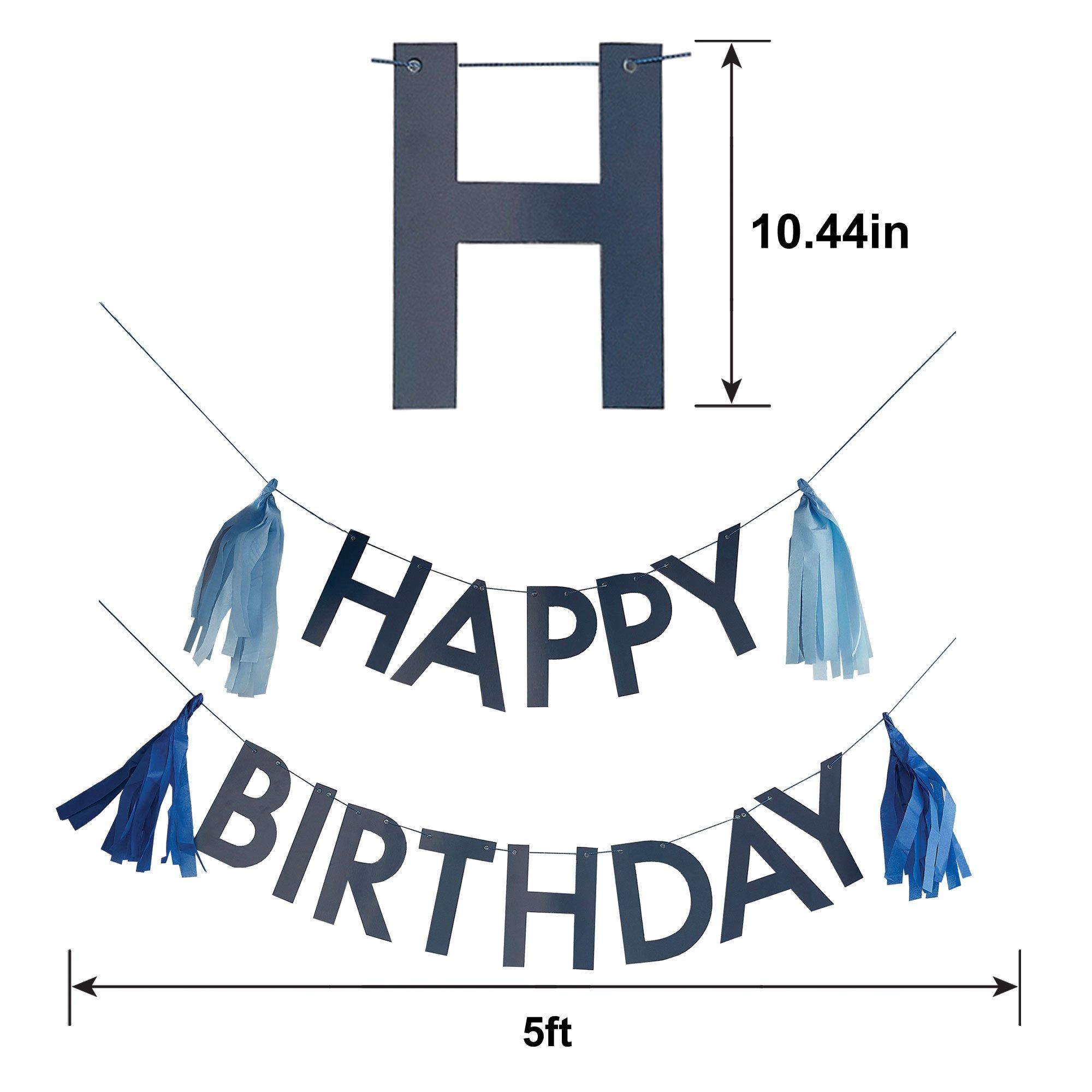 Ginger Ray Blue Happy Birthday Banner Set with Tassels, 5ft, 2pc