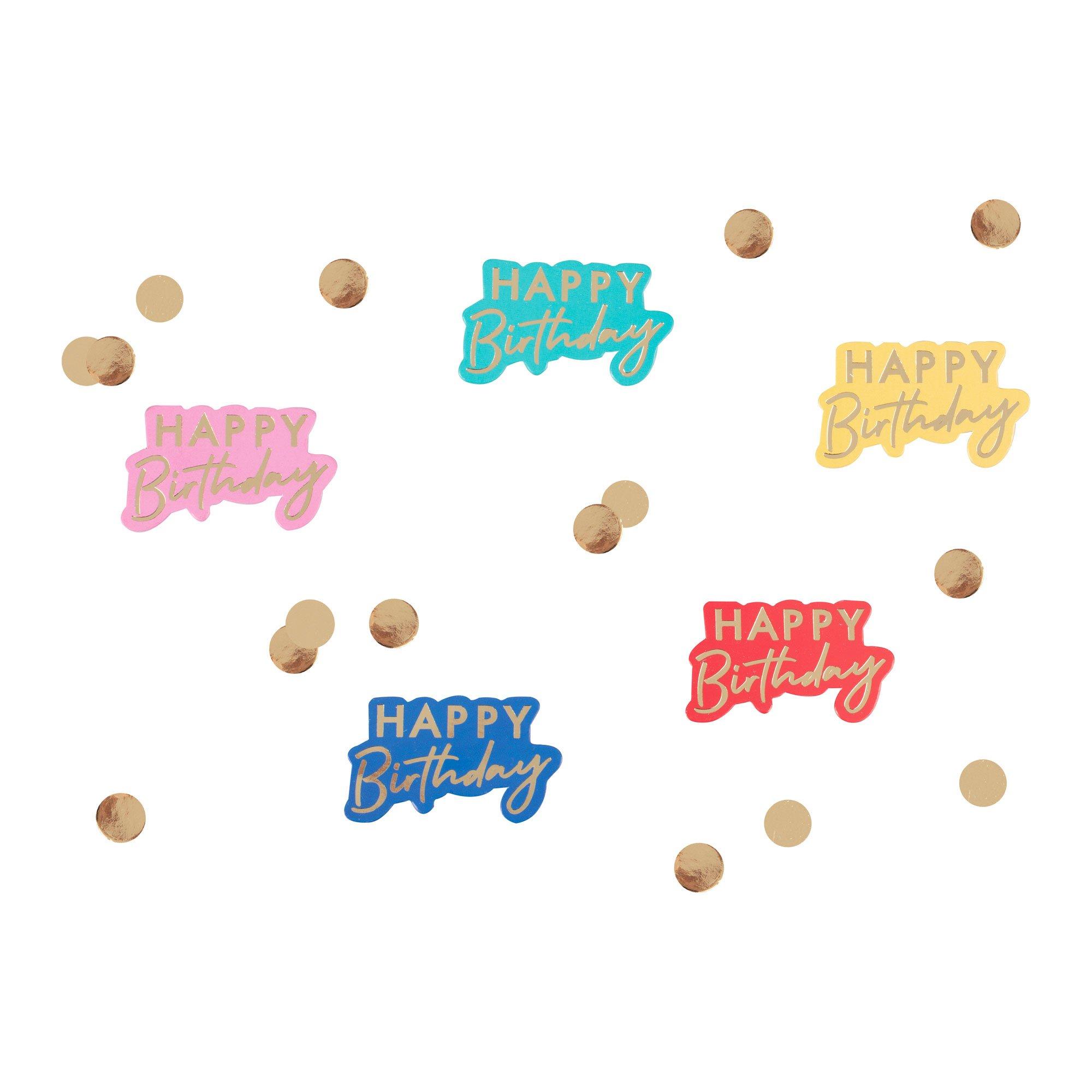 Ginger Ray Multicolor & Gold Happy Birthday Plastic Table Confetti, 0.46oz