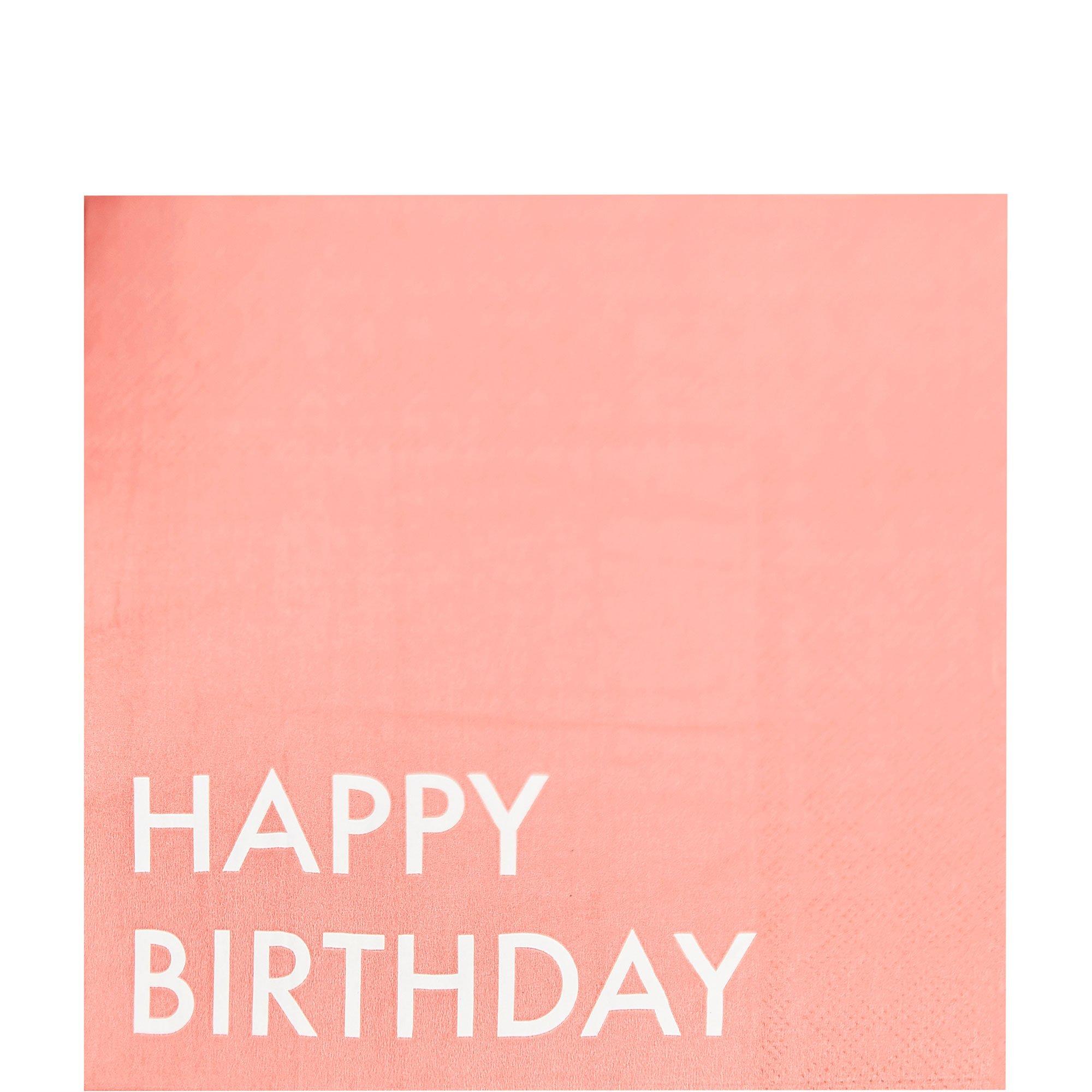 Ginger Ray Coral Happy Birthday Eco-Friendly Paper Lunch Napkins, 6.5in, 16ct