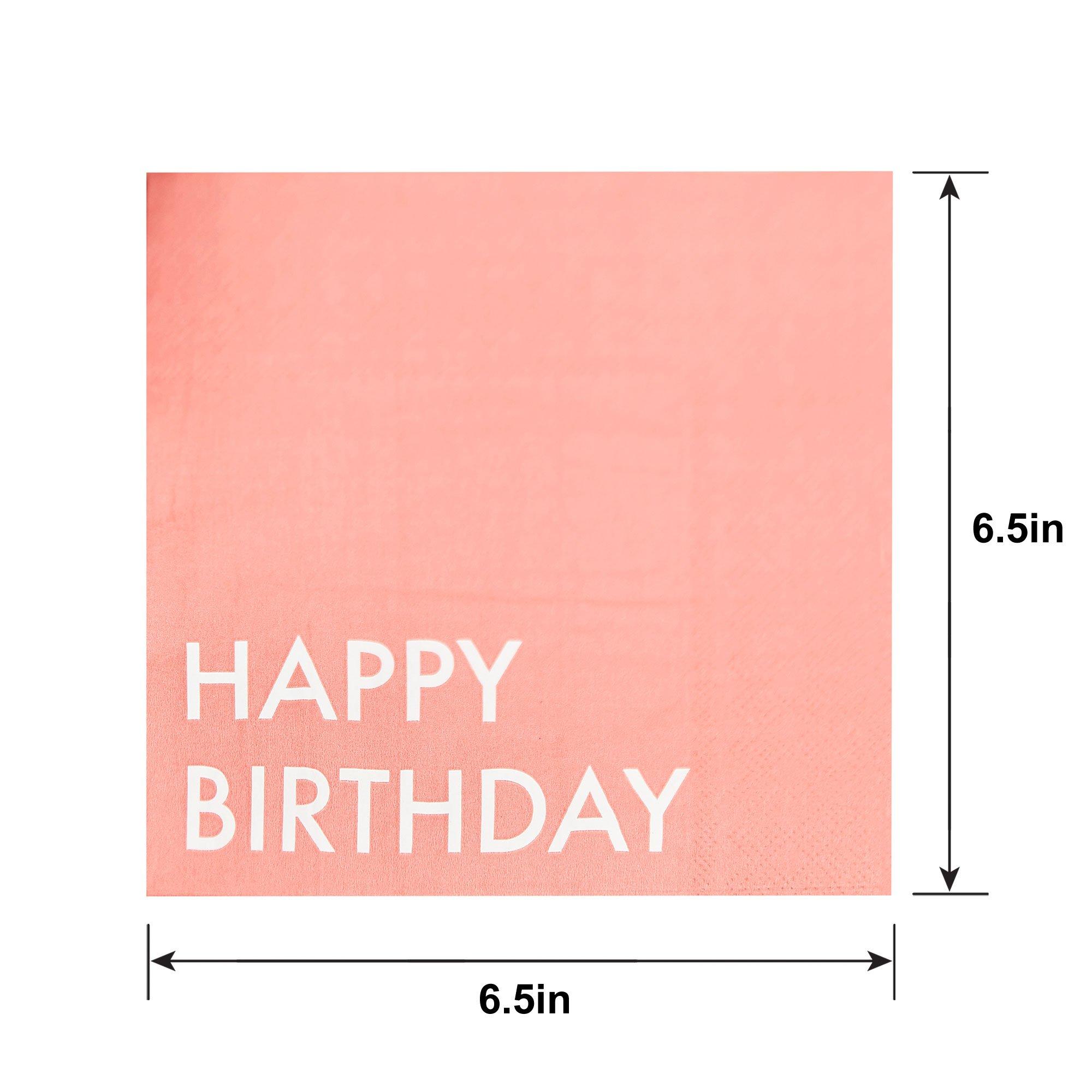 Ginger Ray Coral Happy Birthday Eco-Friendly Paper Lunch Napkins, 6.5in, 16ct