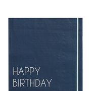 Ginger Ray Navy Blue Happy Birthday Eco-Friendly Paper Lunch Napkins, 6.5in, 16ct
