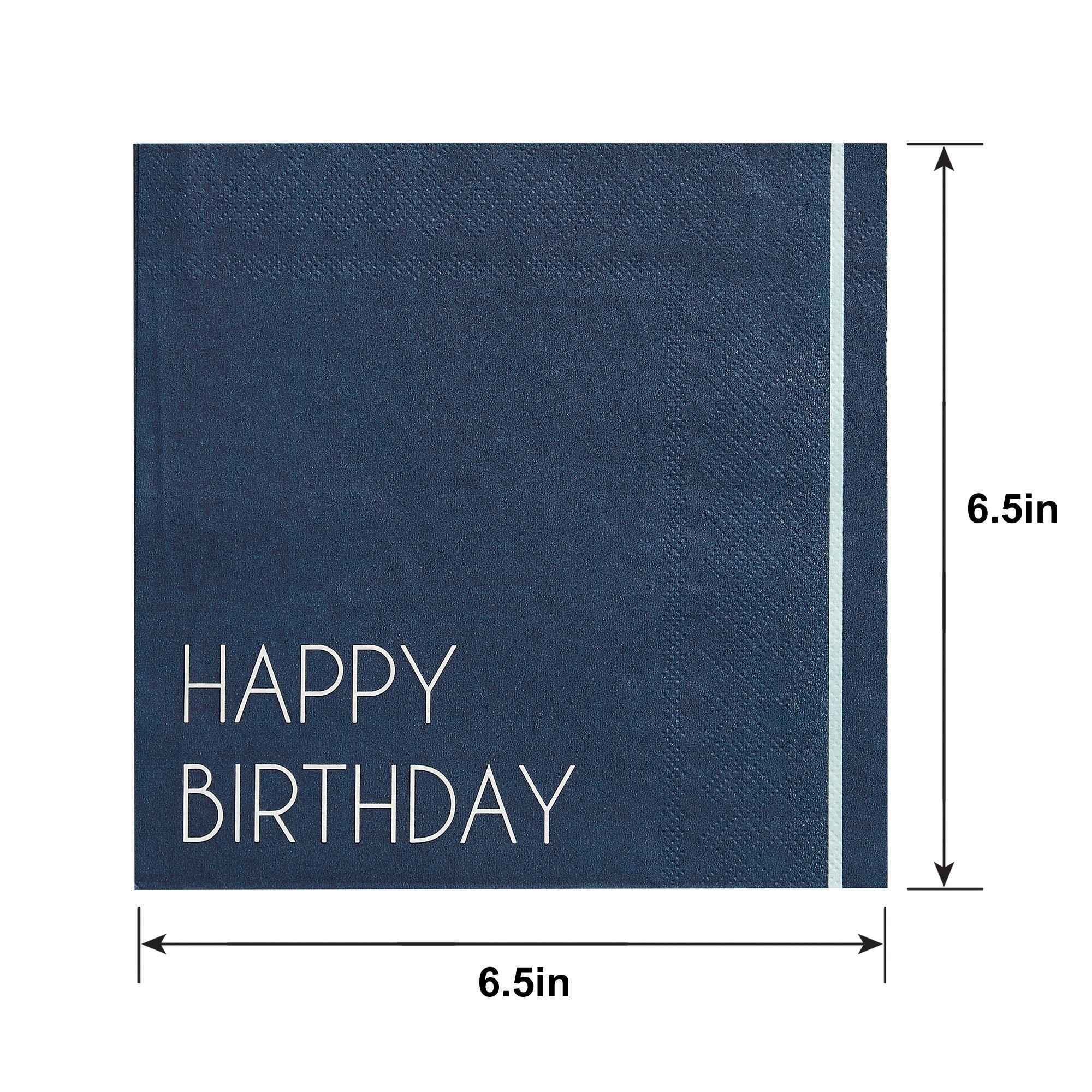 Ginger Ray Navy Blue Happy Birthday Eco-Friendly Paper Lunch Napkins, 6.5in, 16ct