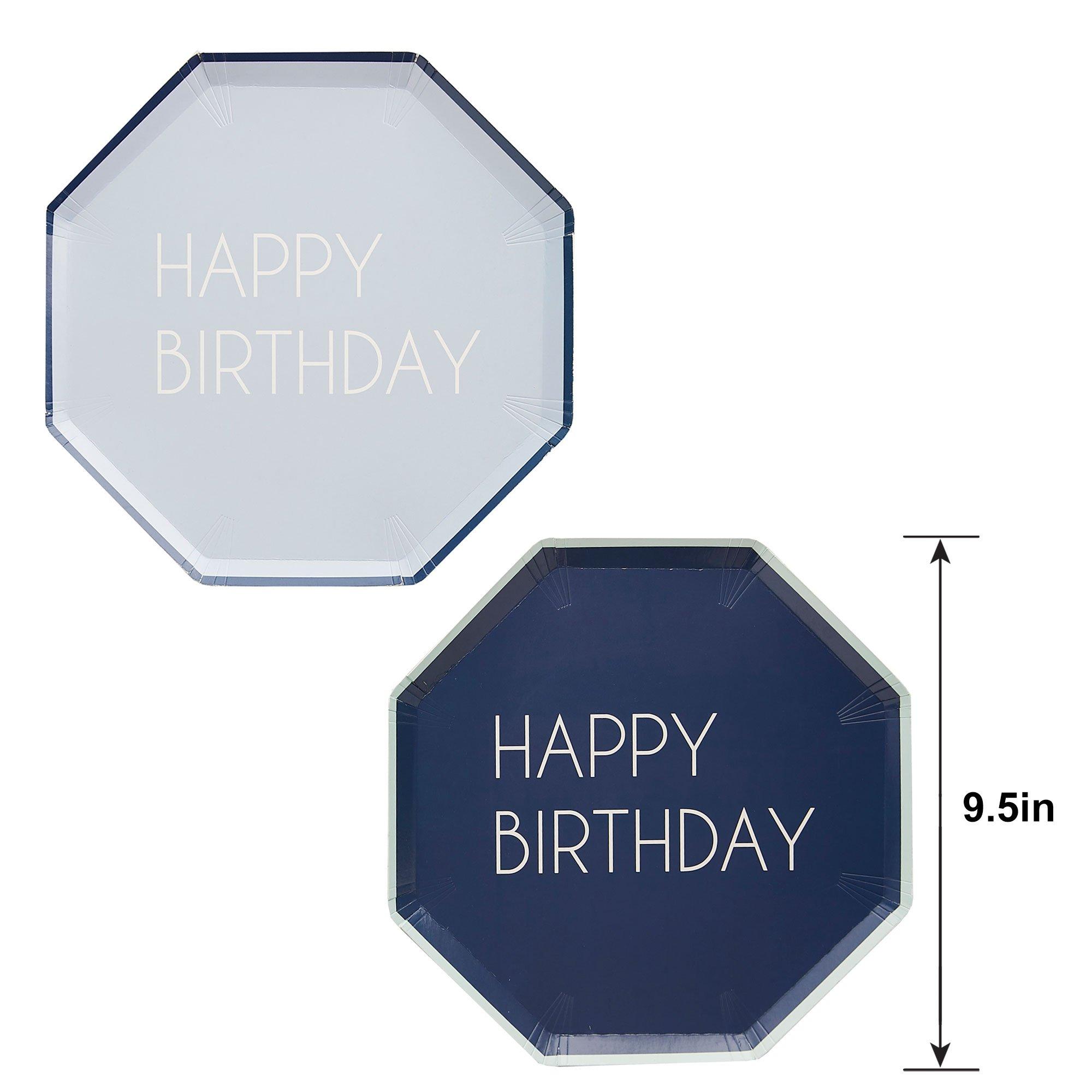 Ginger Ray Blue Happy Birthday Octagonal Eco-Friendly Paper Lunch Plates, 9.5in, 8ct