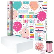 Pink Balloon Celebration Birthday Gift Wrap Kit with Box, 4pc