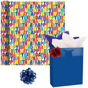 Multicolor Lettering Birthday Gift Bag & Wrap Kit, 6pc