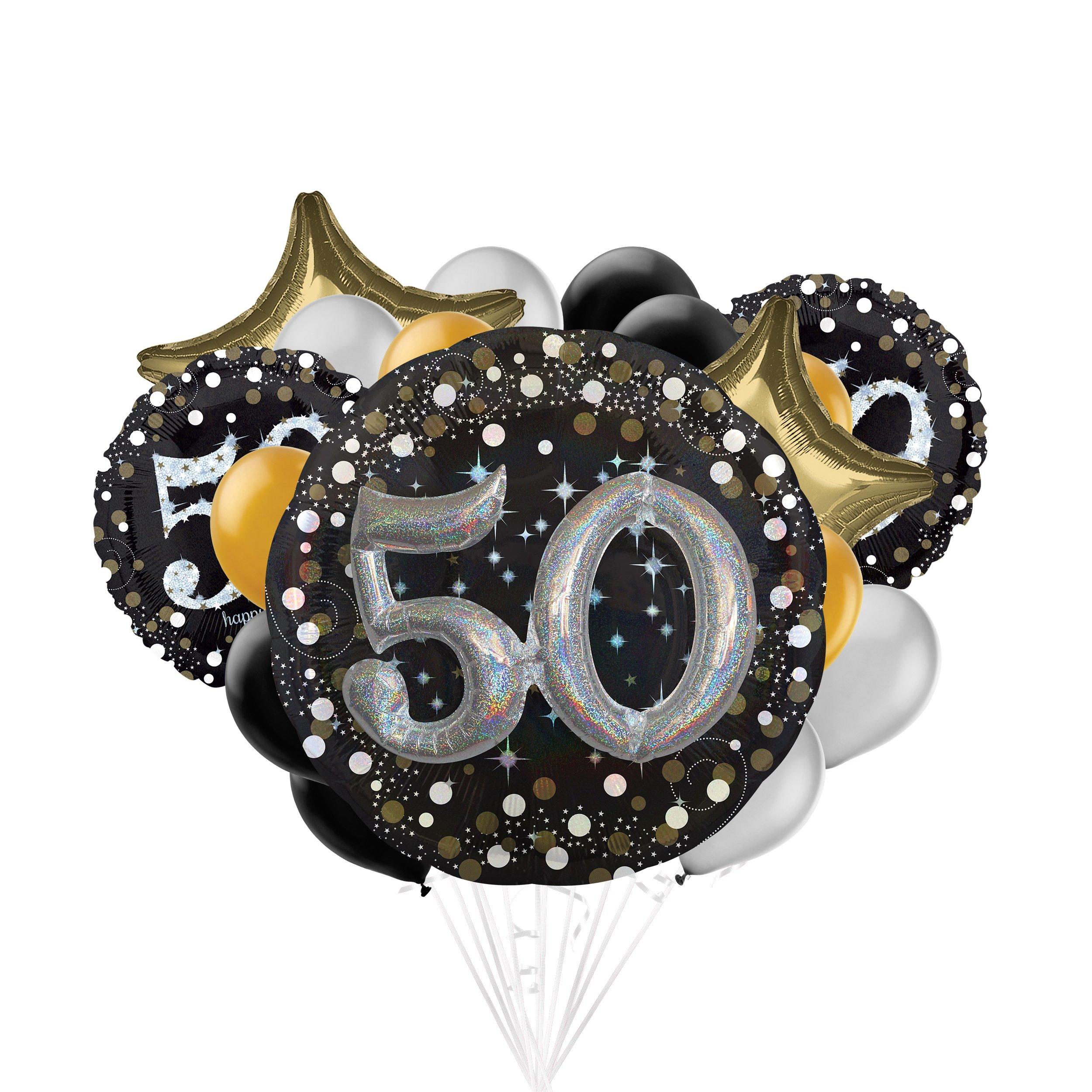 Deluxe 50th Birthday Foil & Latex Balloon Bouquet, 17pc