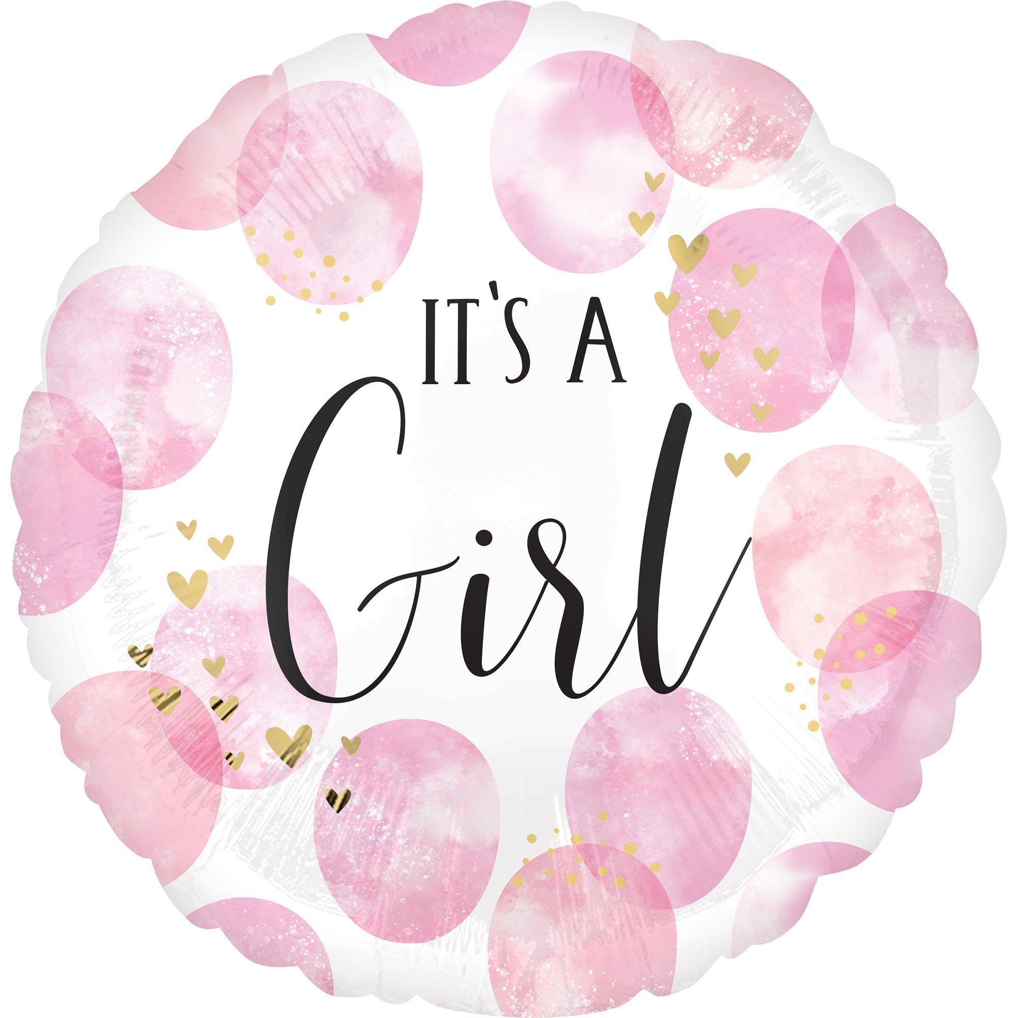 Pink Watercolor It's a Girl Baby Shower Foil Balloon, 28in