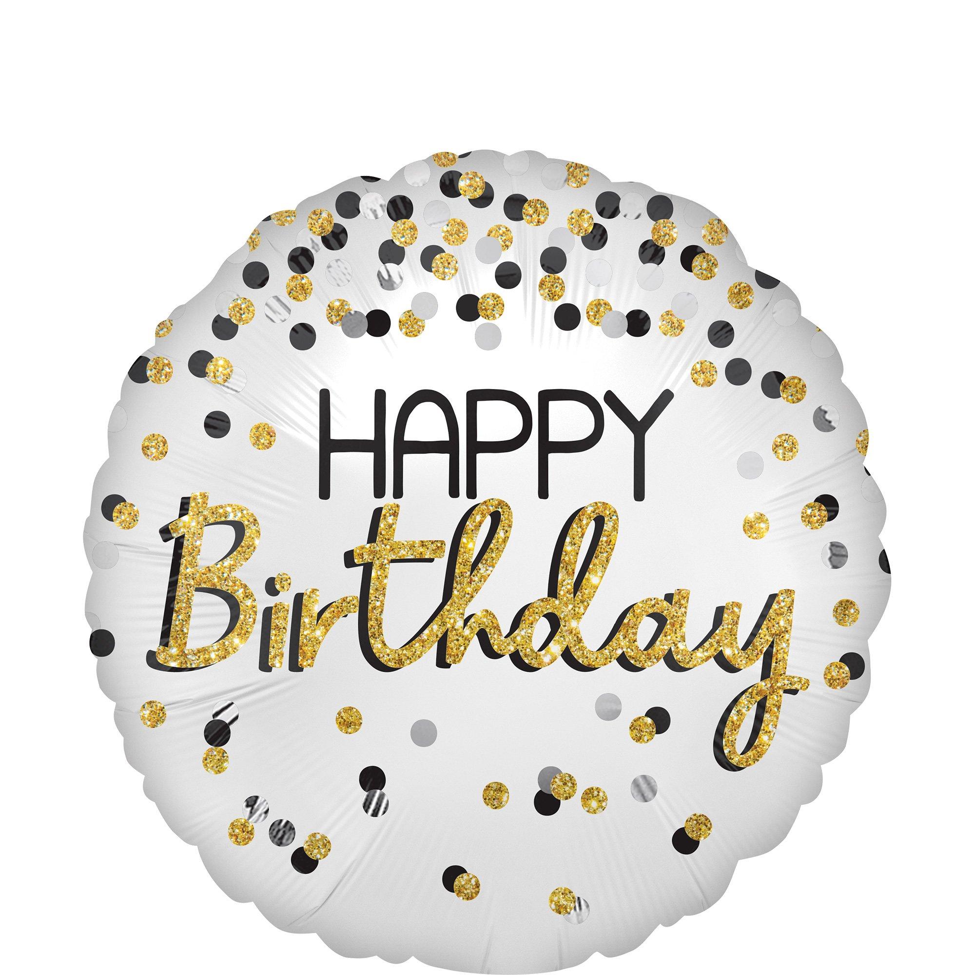Black & Gold Glitter Happy Birthday Foil Balloon, 18in